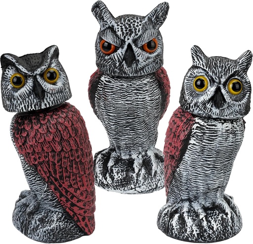 [BRSWYCAKOZ7WC3LG] Plastic Owl Statue Decoy to Scare Birds - Weatherproof Outdoor Bird Owl with Rotating Rod for Yard, Pool & Patio, Bird Control Device