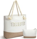 Sweetude Wedding Bride Bag Natural Jute Bride Tote Gift Bag with Handles Beach Pouch with Zipper for Engagement, Honeymoon, Beach Bridesmaid Party Bridal Shower Newlyweds Present