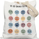 It is Okay to Feel Mental Health Tote Bag, Mental Health Gifts, Feelings Emotions Chart Canvas Tote Bag, Reusable Grocery Bags Shopping Bags, Mental Health Awareness Gifts, White