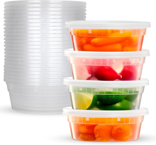 [BRSROED6OYPWYYIZ] Deli Plastic Storage Containers with Lids [24 Sets] 8 Oz - Reusable Food Containers for Home & Business - Microwave & Freezer friendly - Dishwasher safe - Secure & Tight fitting Covers