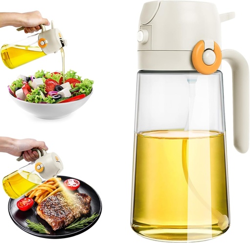 [BRSRACY2BUJQIGQ2] Oil Sprayer for Cooking 2 in 1 Olive Oil Dispenser and Sprayer 16oz/470ml Glass Spray Bottles And Pour for Cooking Kitchen Food-Grade Oil Mister For Air Fryer Salad Baking BBQ(white)