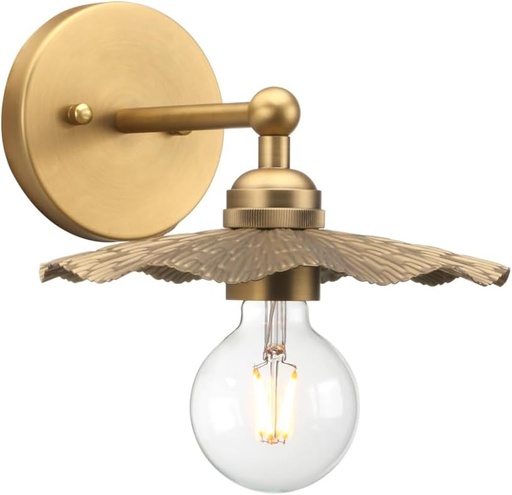 [BRSREGQZA4PQKC3B] Phansthy Hardwired Wall Lighting, Barn Wall Sconces Antique Brass Indoor Wall Lights with Hammered Metal Lotus Leaf Texture Shade, Vanity Wall Lamp for Bathroom Bedroom Kitchen (One-Light 1 Pack)