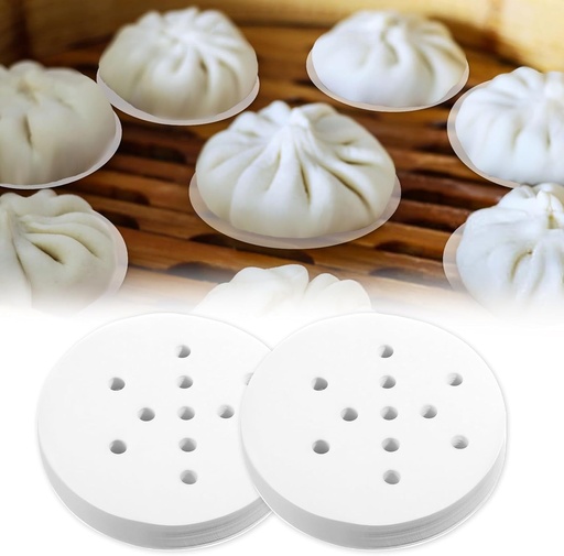 [BRSREFQCDEBQOYDL] Bewudy 400pcs Small Steamer Paper, Non-Stick Mini Steam Paper 4" Bamboo Steamer Liners Small Dumpling Steamer Liner With Holes for Steamed Buns Dumplings(4in)