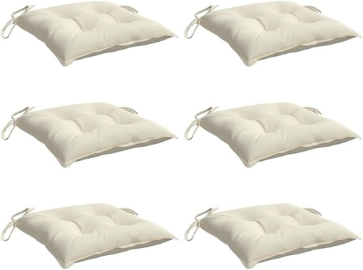 [BRSROCA5DENBSG35] vidaXL Chair Cushions 6 pcs - Cream White 15.7"x15.7"x2.8" | Oxford Fabric | Indoor/Outdoor Furniture Cushion Set | Water-