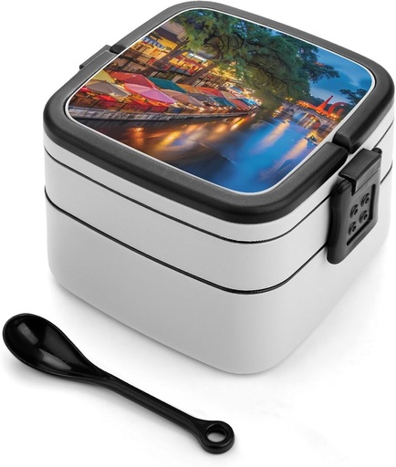 [BRSREFA2DJYWOHY3] Antonio River Walk Landscape Bento Box with 2 Compartments Adult Lunch Box Lunch Container for Meal Prep Work And Outdoors