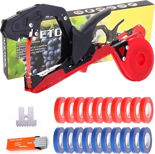 [BRSRAYILCUHQKADK] Plant Tying Machine, Lightweight Plant Vine Tying Tape Machine Tool, Plant Tape Gun for Tomatoes, Grapes and Vegetable Garden,Including Spare SK5 Blade, Garden Tapes and Staples(Red)