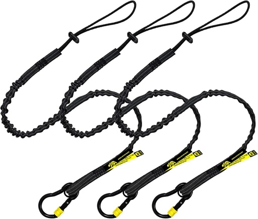 [BRSWYGAFCABAKALF] BearTOOLS New Black Screw Lock Safety Lanyard 3 Foot Tough Tether, Captive Eye Carabiner, Adjustable Loop End, Ultra-Durable, Premium Quality Materials for Scaffold Construction 3 Pack (0933S)