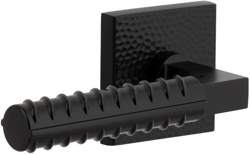 [BRSROZT5AR7WKHL6] Viaggio QADMHMCON-REB_DD Quadrato Hammered Solid Brass Non-Turning Two-Sided Dummy Door Lever Set with Contempo Rebar Lever and Quadrato Hammered Backplate - Satin Black