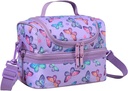 Lunch Bag for Girls,ChaseChic Insulated Lightweight Lunch Boxes for Kids Boys Dual Compartment Lunch Organizer Leak-Proof Cooler Bag with Detachable Adjustable Shoulder Strap,Purple Butterflies