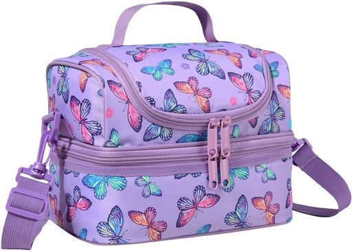 [BRSROGQBCQBGEYA4] Lunch Bag for Girls,ChaseChic Insulated Lightweight Lunch Boxes for Kids Boys Dual Compartment Lunch Organizer Leak-Proof Cooler Bag with Detachable Adjustable Shoulder Strap,Purple Butterflies