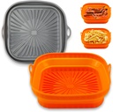 2Pcs Air Fryer Silicone Pot Square Foldable Air Fryer Silicone Liners 8inch Reusable Basket Liner Air fryer Oven Accessories (Gray and Orange)