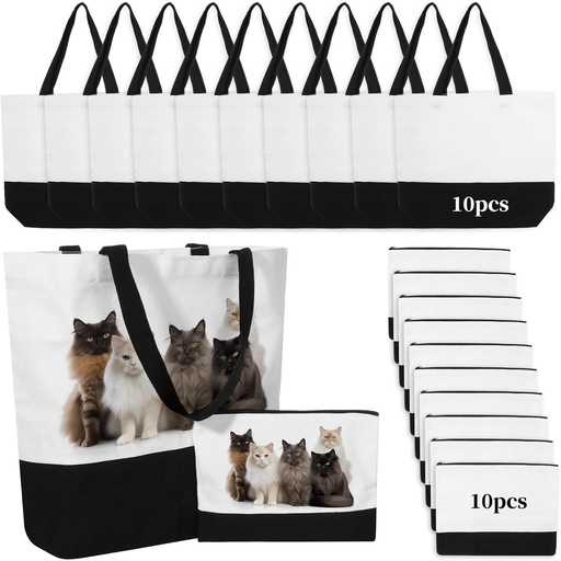 [BRSRA2YHCUFQOELJ] 20 PCS Canvas Bag, Makeup Bag Set, Sublimation Blank Canvas Tote Bags and Makeup Pouch, Reusable Grocery Bag with Handles for DIY Painting Heat Transfer Embroidery