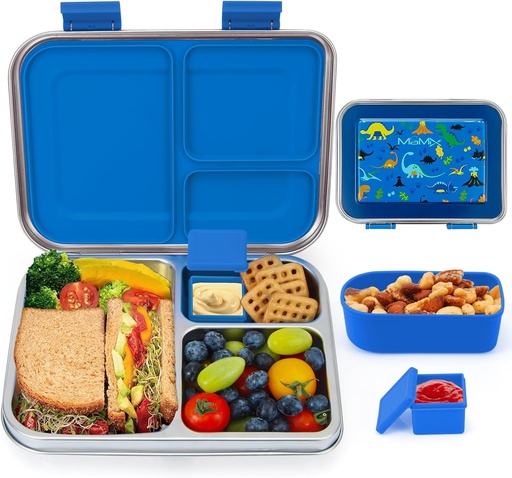 [BRSREHT3OZ5AE3TF] MaMix Stainless Steel Kids Lunch Box, 3 Compartments Leak-Proof Bento Box for Kids for Sandwich, Lunch Containers Freezer Safe (Blue)