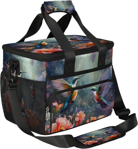 [BRSRAZITCEDWA2DH] Insulated Cooler Lunch Bag,Animal Hummingbird Flower Reusable Lunch Box for Office Picnic Work School,Leakproof Large Cooler Tote Bags for Adult Men Women