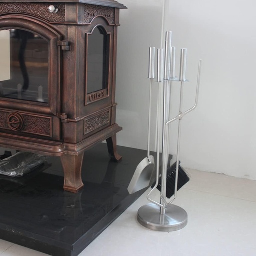 [BRSRAALYOEIAMCLF] Fireplace Tool Set Silver Stainless 5 Pcs Fireplace Tool Set 26 in Utility Fire Place Tool Fireset Fire Pit Chimney Tool Kit Fireplace Accessories with Poker/Shovel/Broom/Tong/Base