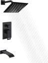 sumerain Black Tub and Shower Faucet Set with Anti-scalding Pressure Balance Valve, Waterfall Tub Spout and 8 Inch Rain Shower Head