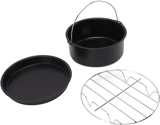 [BRSROFDQAR5QGGYY] Air Fryer Cake Pan Accessories,Air Fryer Pizza Pan,Universal Stainless Steel Baking Cake Barrel Pizza Pan Grill Nonstick Coating Dishwasher Safe Black(8 Inches)