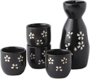Pottery Sake Set, 5 Pieces,Japanese Sake Cup Set,Traditional Porcelain Cup Craft Gift,Pottery Porcelain Crafts Wine Cups for Family and Friends (Black)