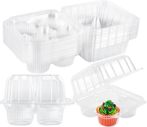 [BRSREZT2CIFGCGY4] 20 Pack Plastic Cupcake Containers, 4 Compartment Cupcake Carrier, Clear Cupcakes Boxes Holders with Lids, 4 Cavity Stackable Disposable Cupcakes Carriers for Muffins Storage