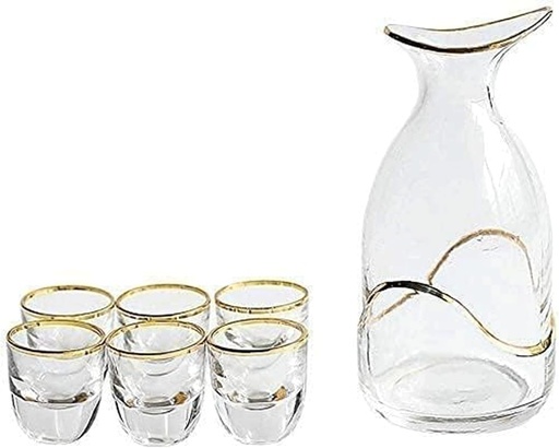 [BRSREHT6CBYQIGTJ] 7 Piece Glass Sake Set Hand Painted Sake Set with Gold Edge Japanese Style Wine Set for Cold Warm Hot Sake Shochu Tea (Transparent)