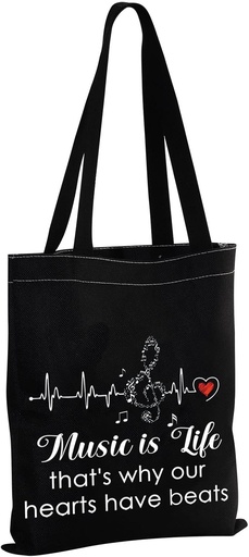 [BRSRMZ3YO4NAGDTU] MBMSO Music Canvas Tote Bag Music Lover Bag Music Teach Musician Gift Music Is Life That’s Why Our Hearts Have Beats Bag