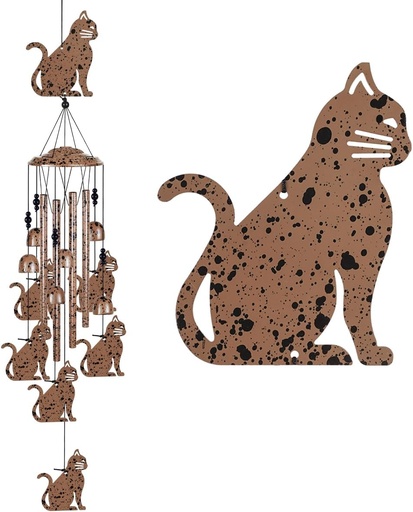 [BRSRAGDYCADQOAYZ] Outdoor Cats Wind Chimes Indoor Decor - Hand-Made Mobile Romantic Brown Wind Catcher, 36" Cat Wind Bells for Home, Balcony, Patio, Garden Festival Decoration, Gift for Mom(4 Tubes, 6 Bells, 7Cats)
