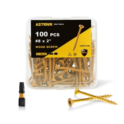 [BRSREZ32AV7WOGQY] Wood Screws 2 inch,Deck Screws #8×2 inch,100 Pcs,Rust Resistant Epoxy Coated,T25 Torx Bits Included,Tan