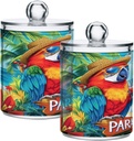 Acrylic Plastic Clear Jar with Lid, Parrot Tropical Flowers Tree Beach Airtight Storage Jar 2 Pack Kitchen Storage Containers for Cookie Snack Candy