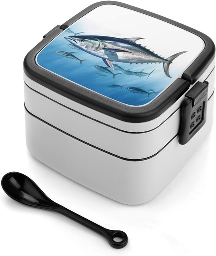 [BRSRAZILBACWYEI6] All-in-One Bento Box Stackable Leak-Proof Lunch Box With Carry Handle 2 Layer Portable Meal Prep Container Bluefin Tuna Thunnus Lunchbox with Utensils for Dining Out Work