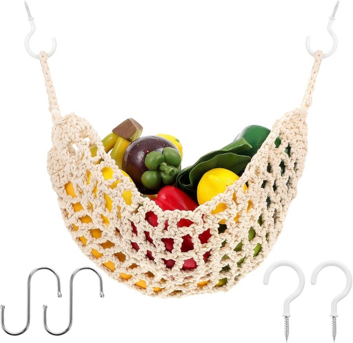 [BRSREZQECJ6BQADZ] Fruit Hammock Under Cabinet,Hanging Fruit Hammock with Hooks for Storing Banana Fruits, Hand-woven Lace Hanging Basket for Kitchen Decor Saves Counter Space
