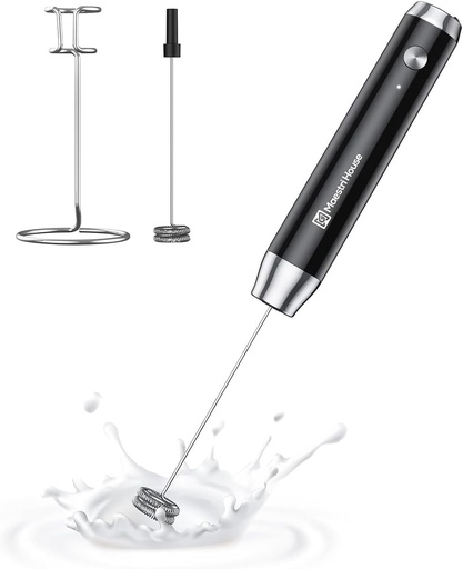 [BRSRMHD6BZYROEIZ] Maestri House Rechargeable Milk Frother with Stand, LunaFro Handheld Electric Foam Maker Waterproof Detachable Stainless Steel Whisk Drink Mixer Foamer for Lattes, Cappuccino