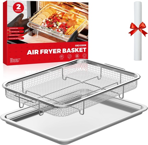 [BRSRAFARCR6GG2YV] Air Fryer Basket for Oven, Air Fryer Basket and Stainless Steel Baking Tray Pant Oven Air Fryer Pan Rack for Cooking Baking Dishwasher and Broiling (13.1" * 8.8" & 12.8" * 9.6")
