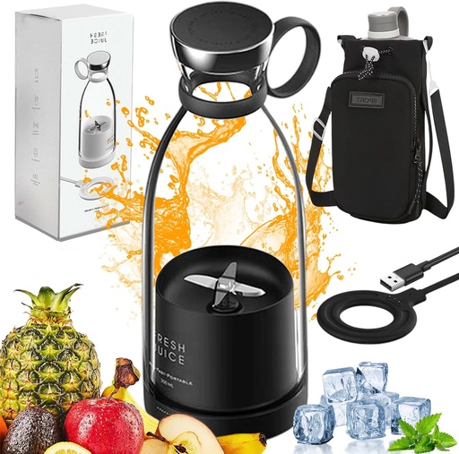 [BRSREFQCB56AKC3A] Upgraded Fresh Juice Blender Portable, Juicer Portable Blender Shake, 380ML USB/Magnetic Charging for Shakes and Smoothies, with Travel Cup and Lid (Black,Magnetic charging)