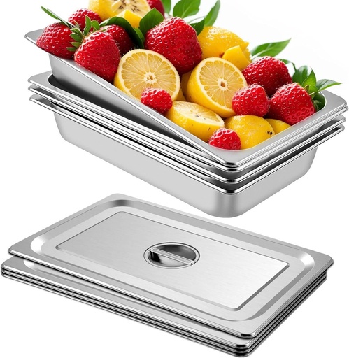 [BRSRAEIOO4HBSDI3] 20.9 x 12.8 x 3.9 Inch a stainless steel steam table pan. Featuring an anti-jam design, these versatile hotel pans are suitable for hotels buffets serving for food storage and warming.