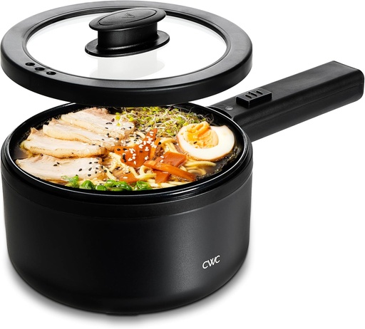 [BRSRA2Y6B55WECYZ] COOK WITH COLOR Electric Hot Pot, 1.6L Mini Cooker, 700W Power, Non-Stick Surface, Thermal Cut-Out Protection, Perfect for Rice, Noodles, Soups, Stews, Dorms, Apartments, and Small Kitchens, Black