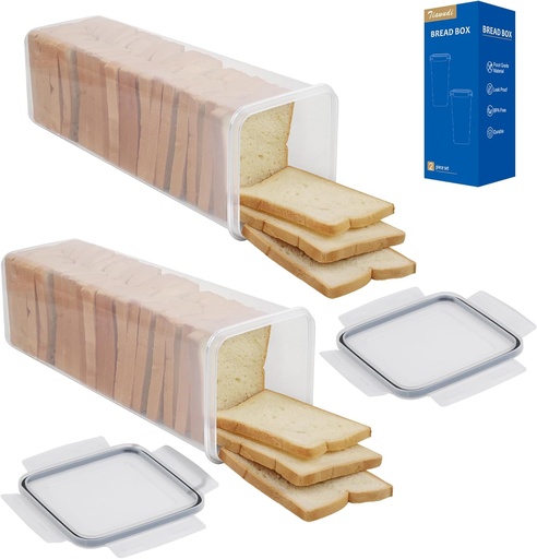 [BRSROYI7AUGR42T5] Tiawudi 2 Pack Bread Box, Plastic Bread Container, Bread Storage for Kitchen Counter, Bread Keeper with Airtight Lid, Tall Bread Saver, Sandwich Bread Holder, 5.6 Qt / 5.3L Each