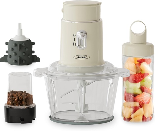 [BRSREHAHPMHQEFIV] Blender and Food Processor, 4 Functions for for Grinding Meat, Peeling Garlic & Juicing, 2 Speed High Speed Blenders with 1.5L Glass Bowl & 2 Cups (0.4L+0.2L), Beige