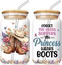Western Cowgirl 16 Oz Glass Cup with Lid and Straw Cowgirls Hat Boots Iced Coffee Mug Funny Country Tumbler Glasses Birthday Valentines Mothers Day Christmas Gifts for Women Mom Wife