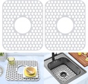 2 Pack Silicone Sink Protector for Kitchen Sink Bathroom, 13.58"x 11.6" Heat-resistant Sinks Mat, Non-Slip and Durable Sinks Protectors Silicone, Center Drain (White)