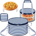 Pickmesh Round Pie Carrier 12 x 7 Inch Insulated Casserole Carriers with Lid and Detachable Handle for Hot or Cold Food Cake Transport Thanksgiving Christmas Gift (Blue White Stripes)