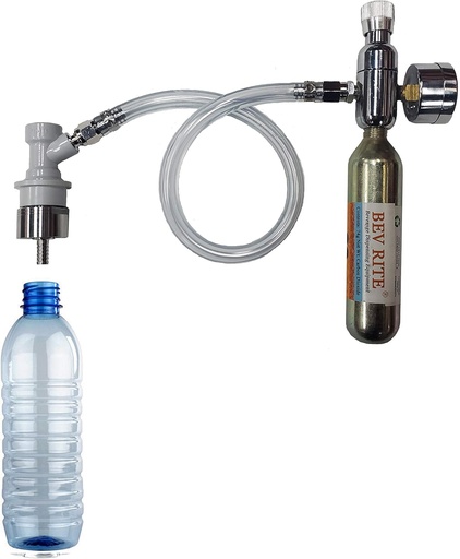 [BRSWYAL7O4MQAHT2] Complete Bottle Carbonation Kit with Cap, CO2 Cartridges and Regulator, Small, Silver