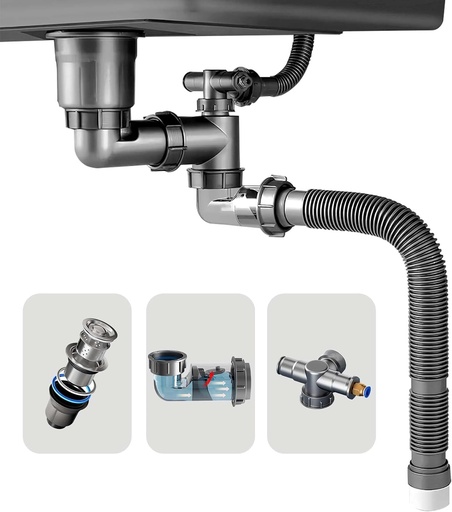 [BRSRAZAQCINBM2T3] One Sink Kitchen Sink Drain Kit Space Saving Flexible Drain Pipe Flexible P-Trap Drain Strainer with 3-1/2 Inch Sink Drain Assembly Kit 304 Stainless Steel