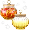Suclain 2 Pcs Thanksgiving Glass Jars Pumpkin with Bamboo Lids 20 oz Fall Candy Dishes Cookie Bar Crystal Candy Bowl Storage Containers Snack Jars Decorative Glass Canister for Home Decoration