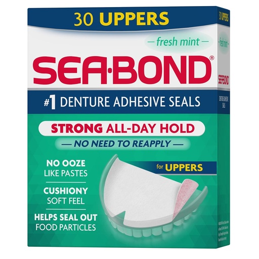 [BRSWIYAMAAJQGCLG] Sea Bond Secure Denture Adhesive Seals, Fresh Mint Uppers, Zinc-Free, All-Day-Hold, Mess-Free, 30 Count (Pack of 1)
