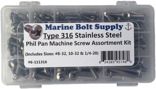 [BRSWKH37OIDGC33U] Type 316 Stainless Steel Phillips Pan Machine Screw Kit Marine Bolt Supply 6-111316
