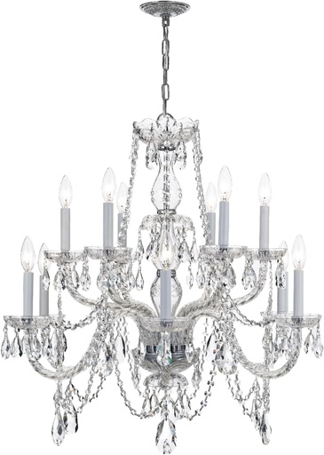 [BRSWKYQECR6AEHDM] Traditional Crystal 12 Light Clear Italian Crystal Polished Chrome Chandelier