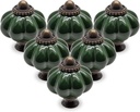 25pcs Dark Green Pumpkin Knobs, Vintage Ceramic Cabinet Handles, Dresser Drawer Door Pulls With Mounting Screws