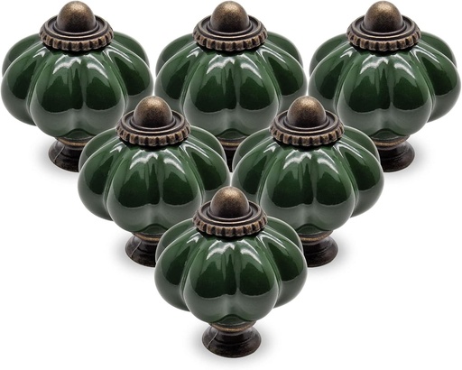 [BRSW2HYBCEIBYFDU] 25pcs Dark Green Pumpkin Knobs, Vintage Ceramic Cabinet Handles, Dresser Drawer Door Pulls With Mounting Screws