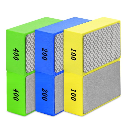 [BRSRABL6CIJR4DLB] 6pcs Diamond Hand Polishing Pads Foam Backing Sanding Blocks, Diamond Polishing Pads for Ceramic Tile Glass Stone Wood Marble Metal Grinding, Foam Sanding Pads 100#,200#,400#