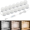 LED Vanity Mirror Lights, Hollywood Style With 14 Dimmable Bulbs, Adjustable Color & Brightness, USB Cable, Stick-on for Makeup Table Dressing Room